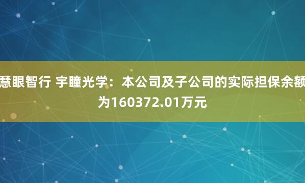 慧眼智行 宇瞳光学：本公司及子公司的实际担保余额为160372.01万元